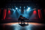 Musical instrument grand piano in the music hall performance of the artist on a dark background