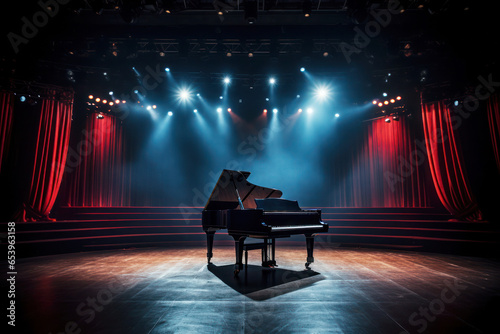 Musical instrument grand piano in the music hall performance of the artist on a dark background photo