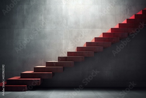 Staircase ascending against wall, representing progress and success. Generative AI