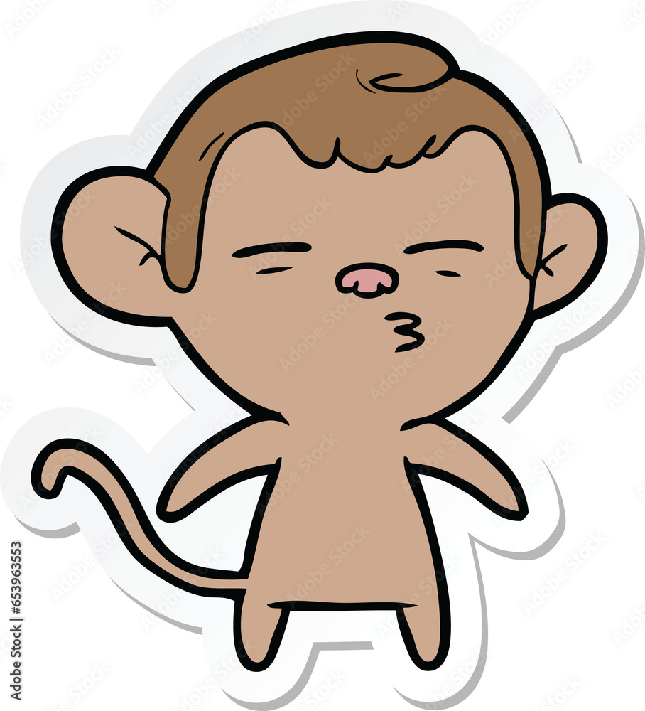 sticker of a cartoon suspicious monkey sticker of a cartoon suspicious monkey