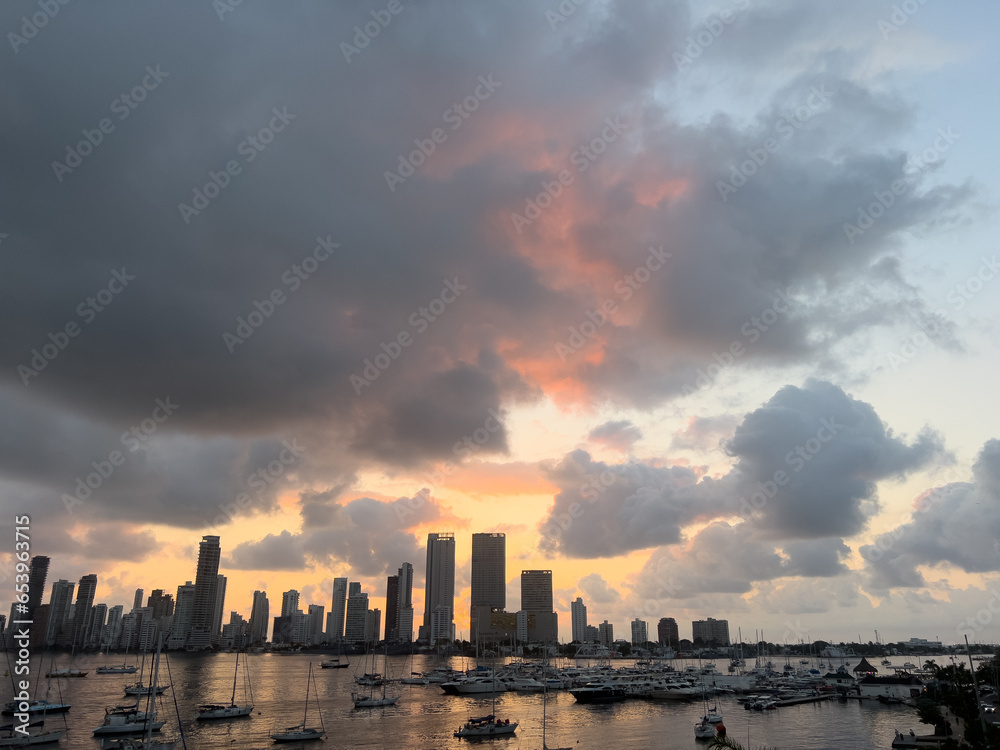 sunset in the city Cartagena de indias 