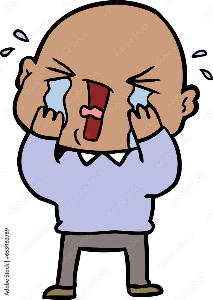 cartoon crying bald man