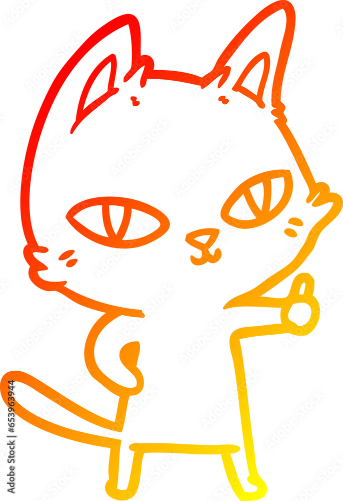 warm gradient line drawing of a cartoon cat staring warm gradient line drawing of a cartoon cat staring