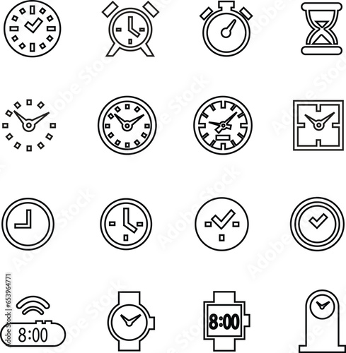 Time and Clock icons design in line set. isolated on transparent background Horizontal of analog alarm .Circle clocks sign symbol. use time management  countdown Timer vector for apps  website