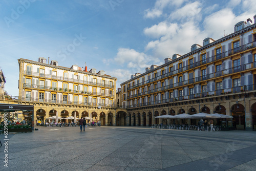 Apartments at Konstituzio Plaza town square in San Sebastian or Donostia, Basque Country, Spain