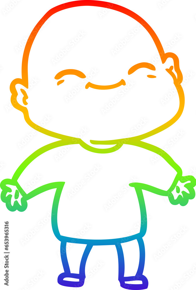 rainbow gradient line drawing of a happy cartoon bald man rainbow gradient line drawing of a happy cartoon bald man