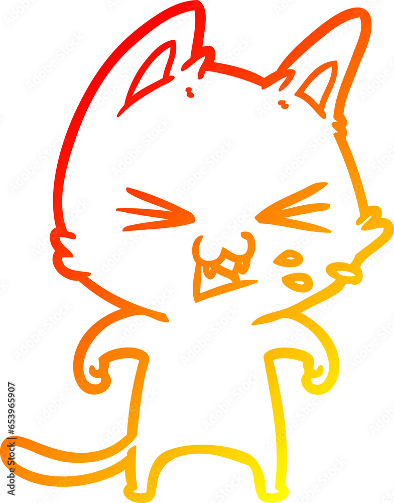 warm gradient line drawing of a cartoon cat hissing warm gradient line drawing of a cartoon cat hissing