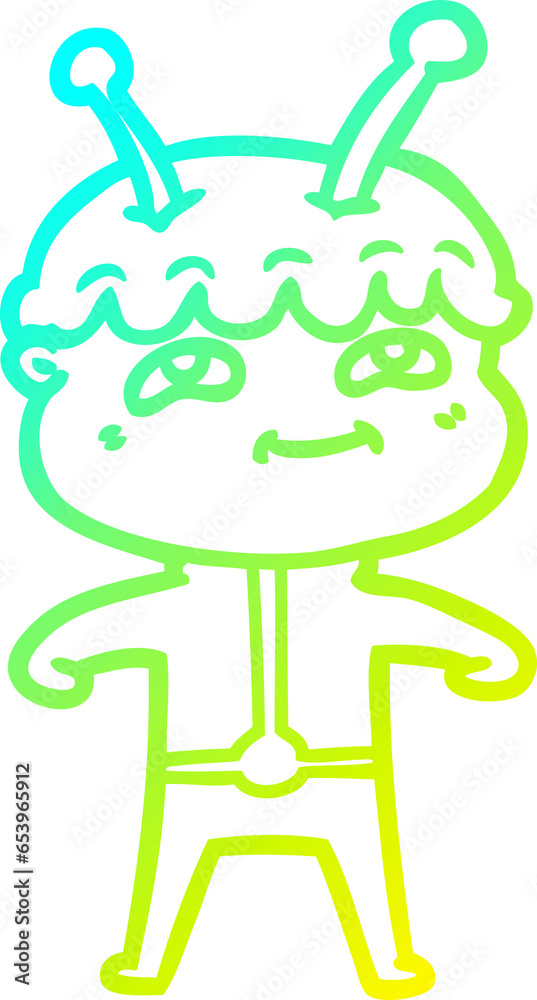 cold gradient line drawing of a friendly cartoon spaceman