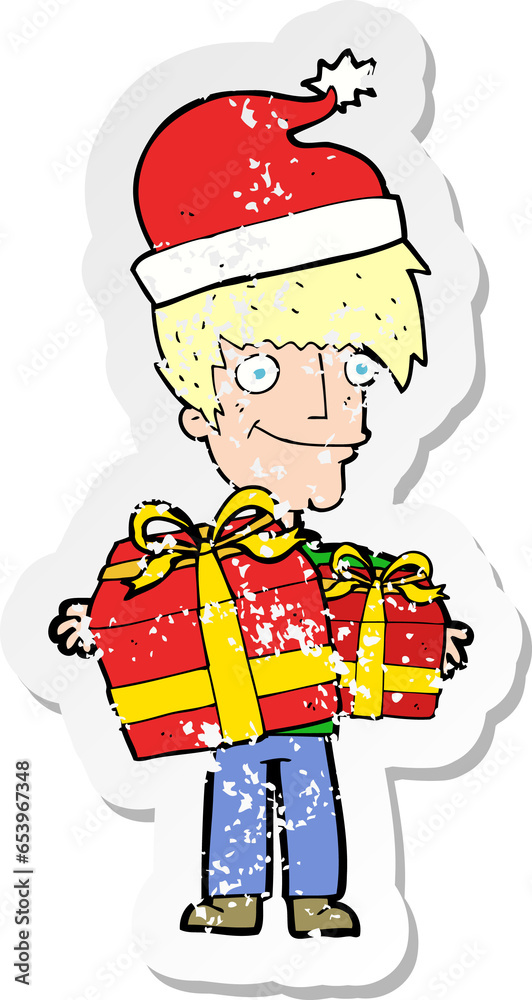 retro distressed sticker of a cartoon man ready for christmas