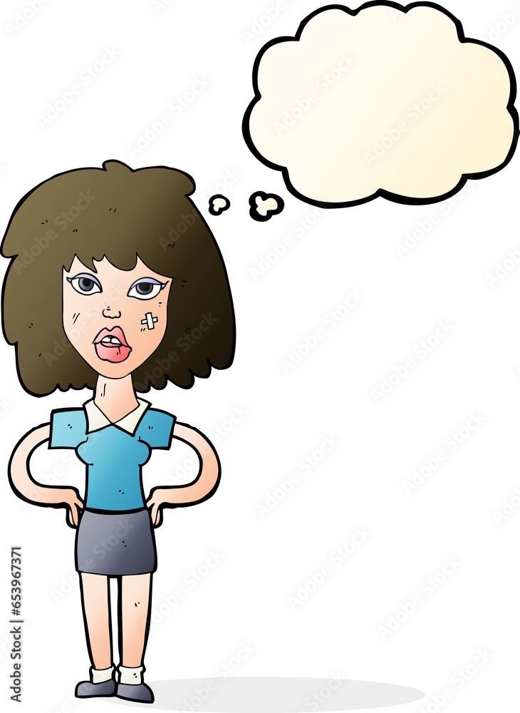 cartoon tough woman with thought bubble cartoon tough woman with thought bubble