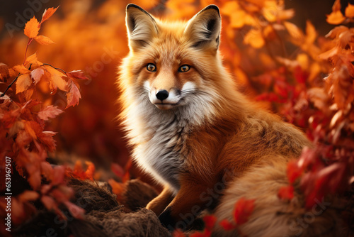 Red fox in the beautiful autumn forest