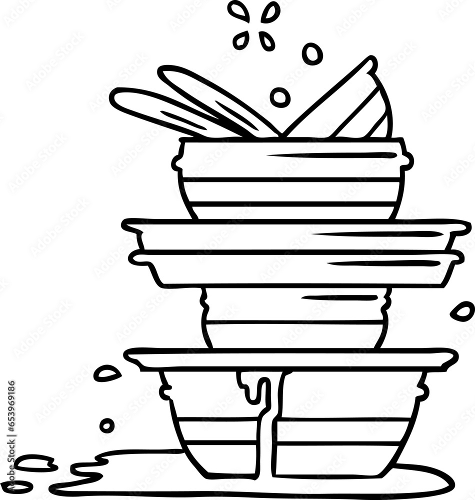 hand drawn line drawing doodle of a stack of dirty plates hand drawn line drawing doodle of a stack of dirty plates