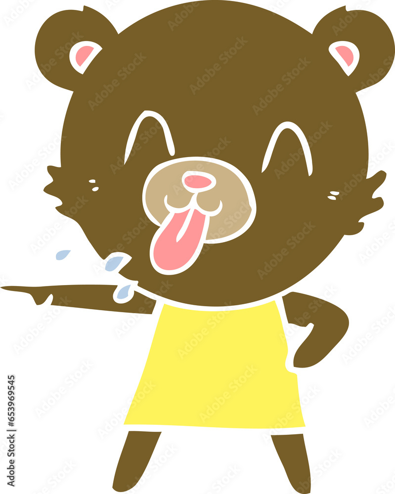 Fototapeta premium rude flat color style cartoon bear pointing