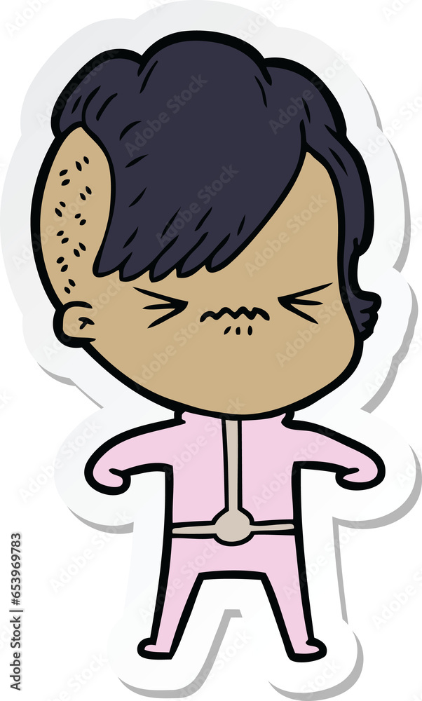 sticker of a annoyed girl in futuristic clothes
