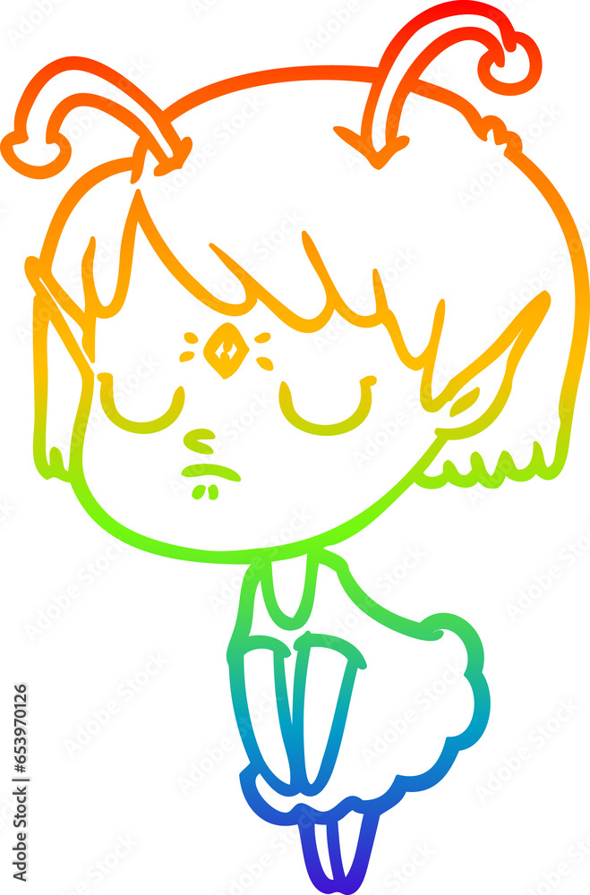 rainbow gradient line drawing of a cartoon alien girl rainbow gradient line drawing of a cartoon alien girl