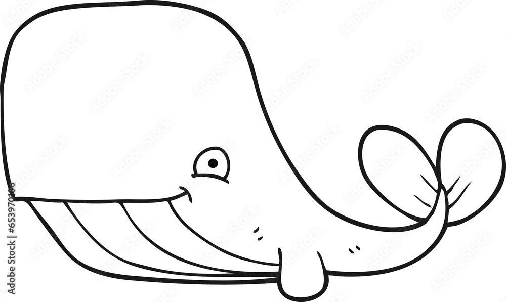 freehand drawn black and white cartoon happy whale freehand drawn black and white cartoon happy whale