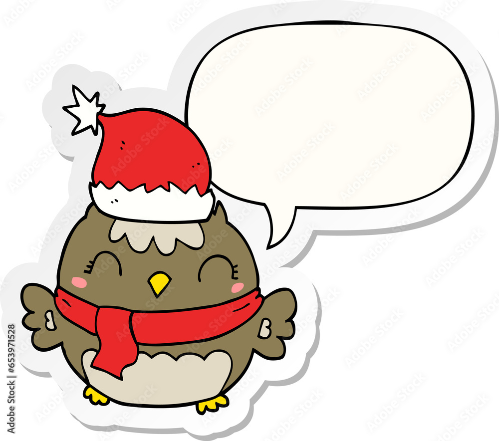 cute christmas owl with speech bubble sticker cute christmas owl with speech bubble sticker