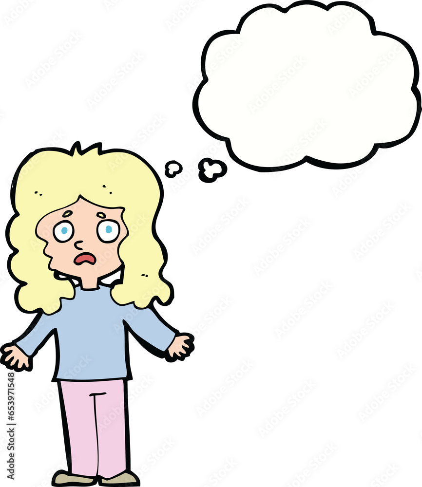 cartoon worried woman with thought bubble cartoon worried woman with thought bubble