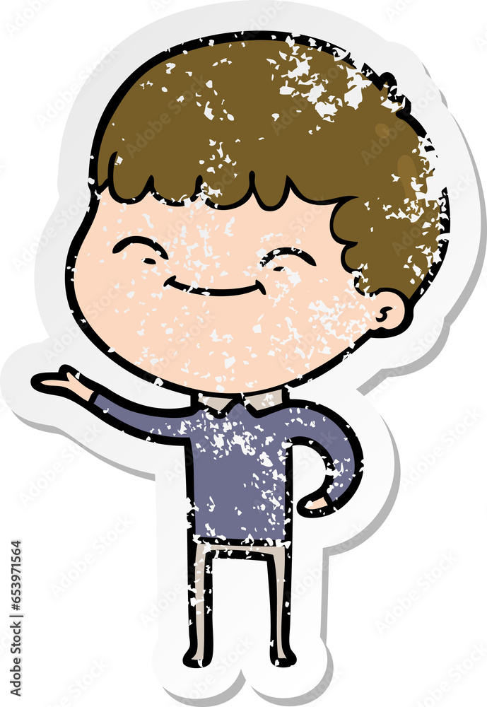 distressed sticker of a cartoon happy boy distressed sticker of a cartoon happy boy