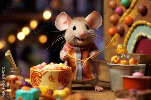 playful rodent: comical mouse in a confectionery. Generative AI