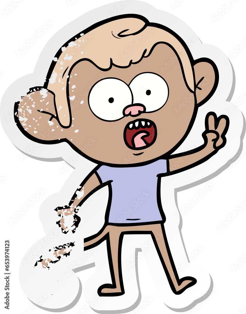 distressed sticker of a cartoon shocked monkey distressed sticker of a cartoon shocked monkey