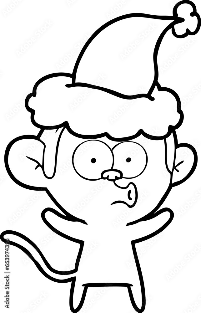 hand drawn line drawing of a surprised monkey wearing santa hat hand drawn line drawing of a surprised monkey wearing santa hat