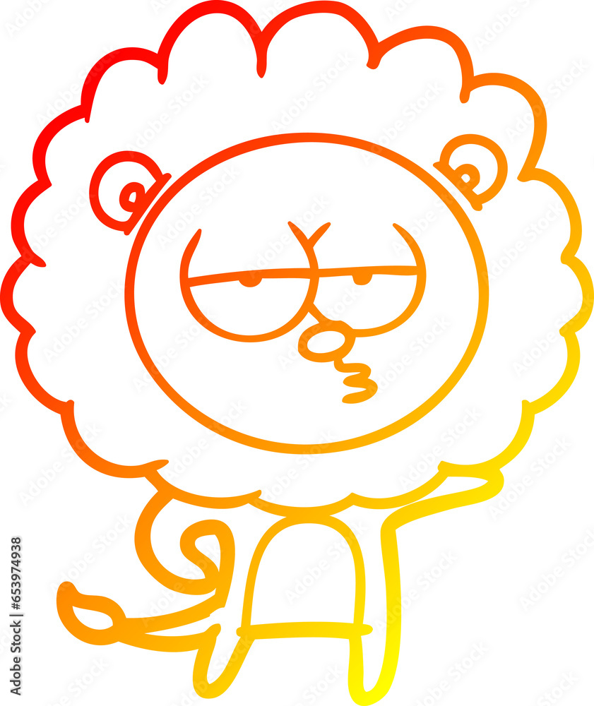 warm gradient line drawing of a cartoon bored lion warm gradient line drawing of a cartoon bored lion