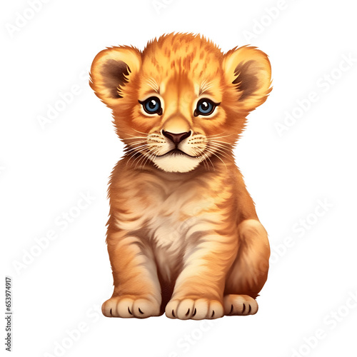 Cute Lion Cub Toddler Illustration on Transparent Background, Ai Generated