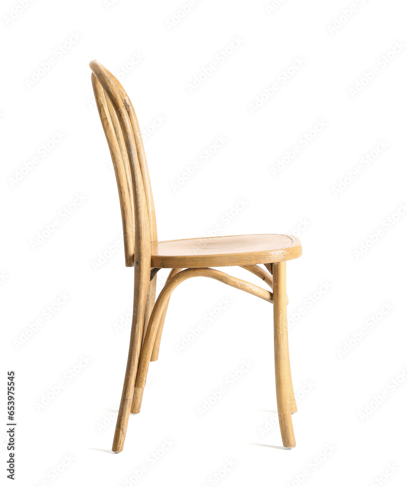 Light brown wooden chair on white background, side view Light brown wooden chair on white background, side view