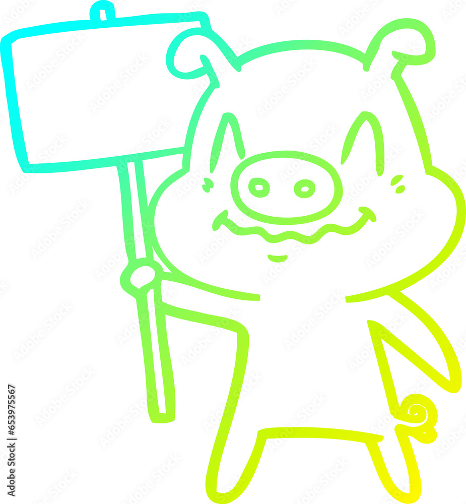 cold gradient line drawing of a nervous cartoon pig cold gradient line drawing of a nervous cartoon pig