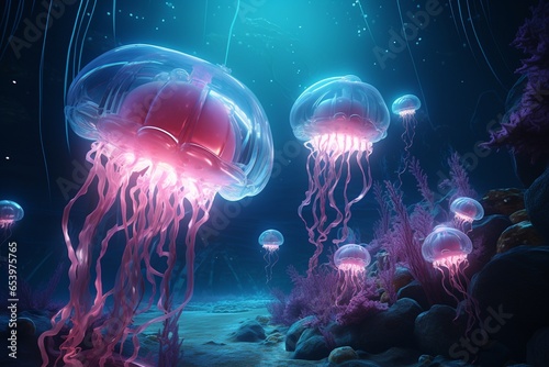 jellyfish in the water, Generative AI © Nino37