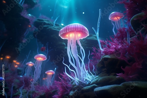 jellyfish in aquarium, Generative AI © Nino37