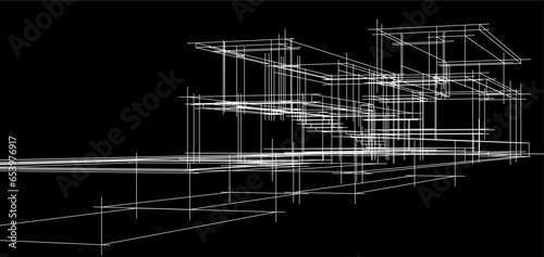 Architectural sketch of modern house building