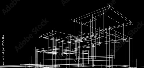 Architectural sketch of modern house building