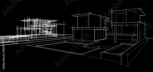 Architectural sketch of modern house building
