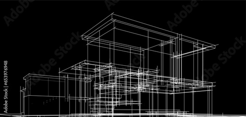 Architectural sketch of modern house building