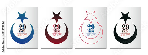 Ankara Turkey - October 29 1923. Translation: 29 October Turkey Republic Day, Happy Holiday illustration (Turkish: 29 Ekim Cumhuriyet Bayramı Kutlu Olsun)