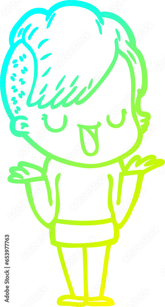 cold gradient line drawing of a cute cartoon girl with hipster haircut cold gradient line drawing of a cute cartoon girl with hipster haircut