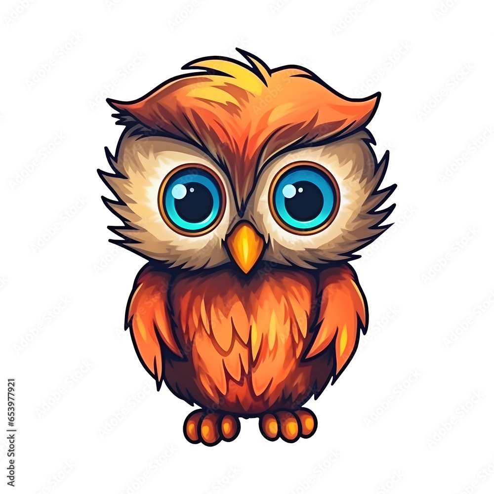 Cute Brown Owl Baby Toddler Illustration on Transparent Background, Ai Generated