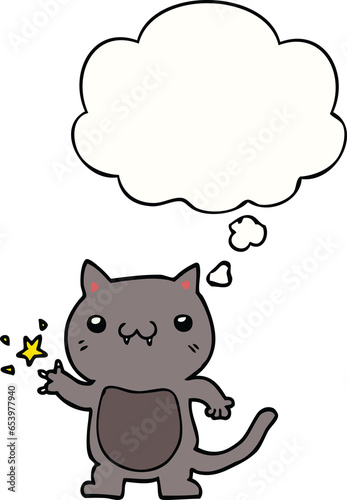 cartoon cat scratching with thought bubble
