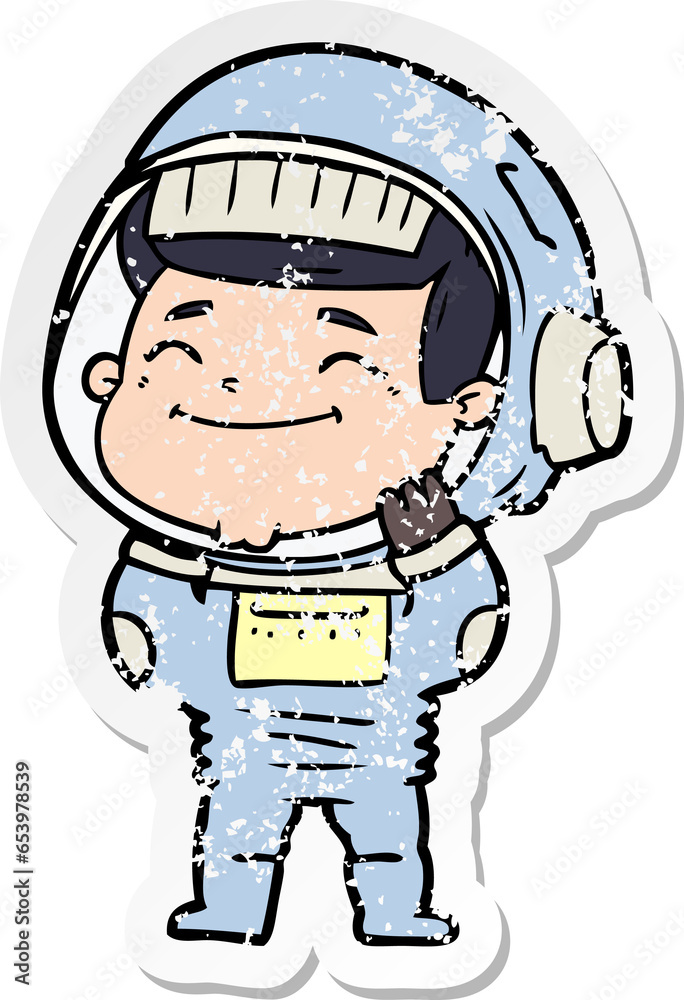 distressed sticker of a happy cartoon astronaut distressed sticker of a happy cartoon astronaut