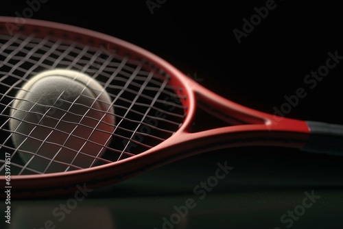 Tennis racket and ball close-up. representing a healthy lifestyle through sports. 3D illustration. Generative AI © Phoenix
