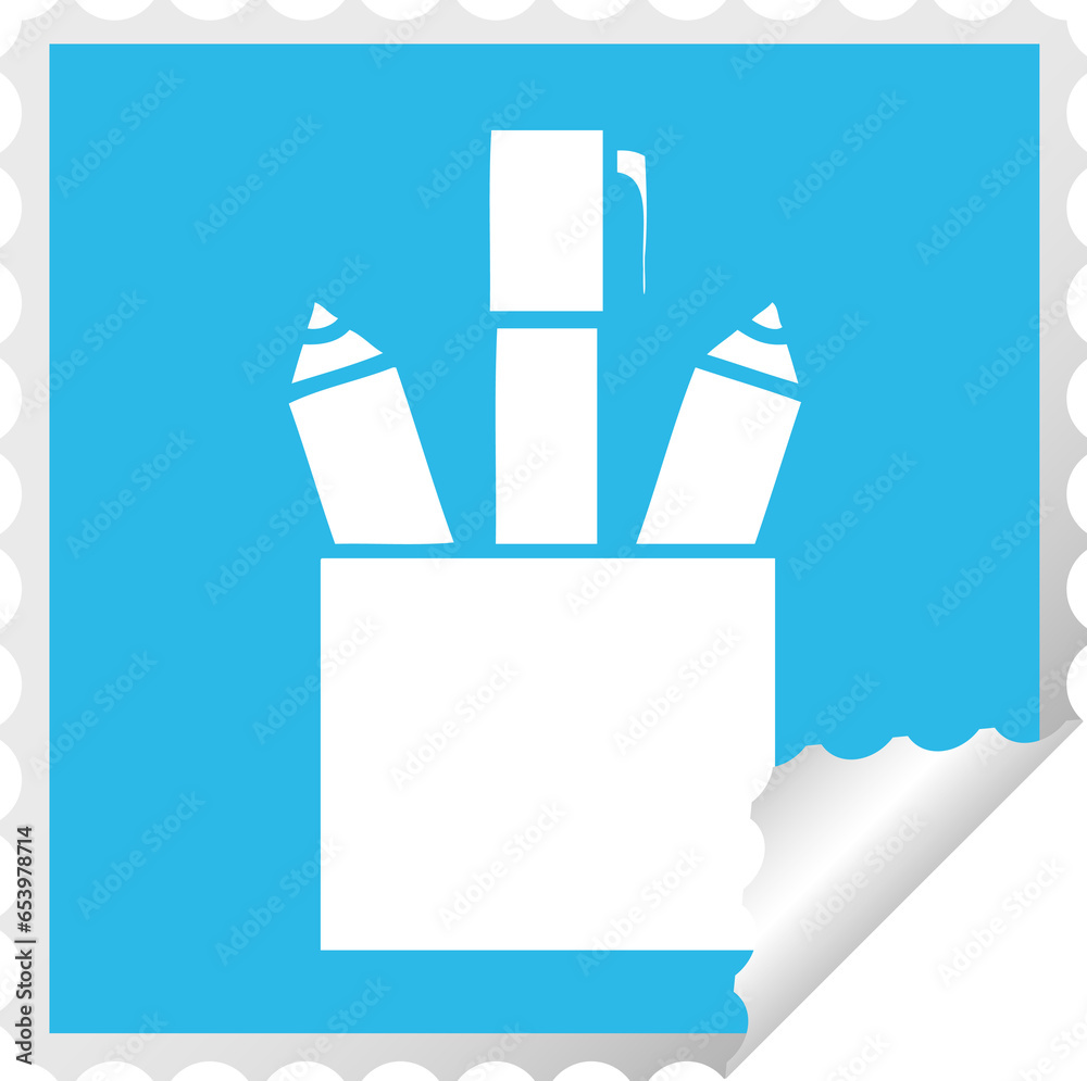 square peeling sticker cartoon of a pencil pot square peeling sticker cartoon of a pencil pot