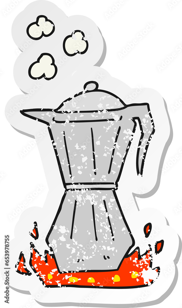 retro distressed sticker of a cartoon stovetop espresso maker retro distressed sticker of a cartoon stovetop espresso maker