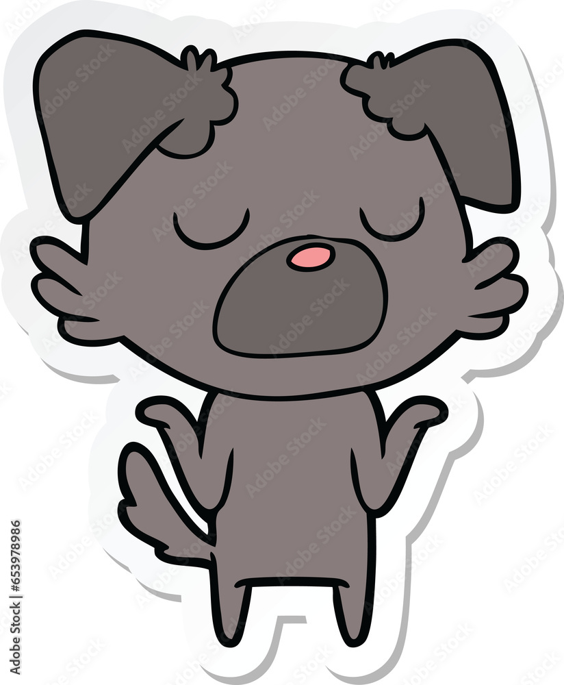 sticker of a cartoon dog shrugging shoulders sticker of a cartoon dog shrugging shoulders