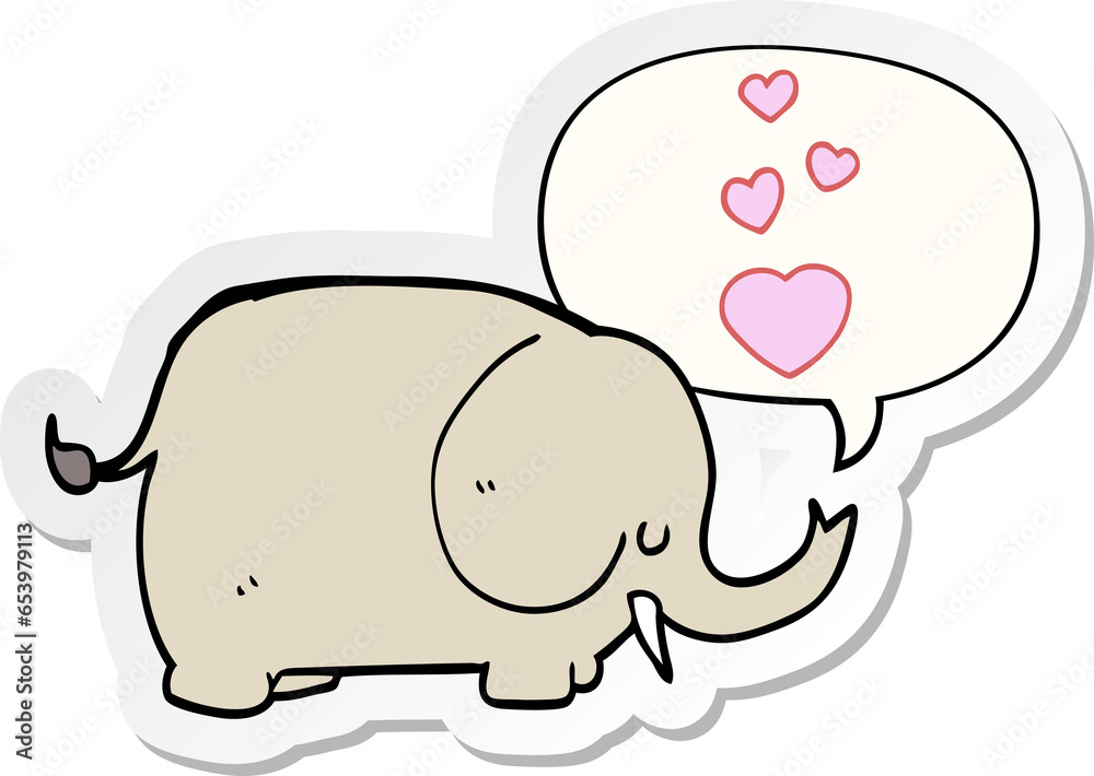 cute cartoon elephant with love hearts with speech bubble sticker