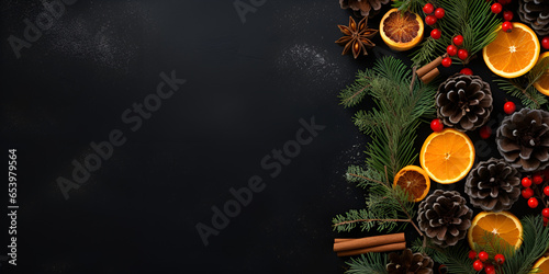 Christmas greeting card with fir tree and decor,,,,,,,,,, Christmas or New Year background stock photo