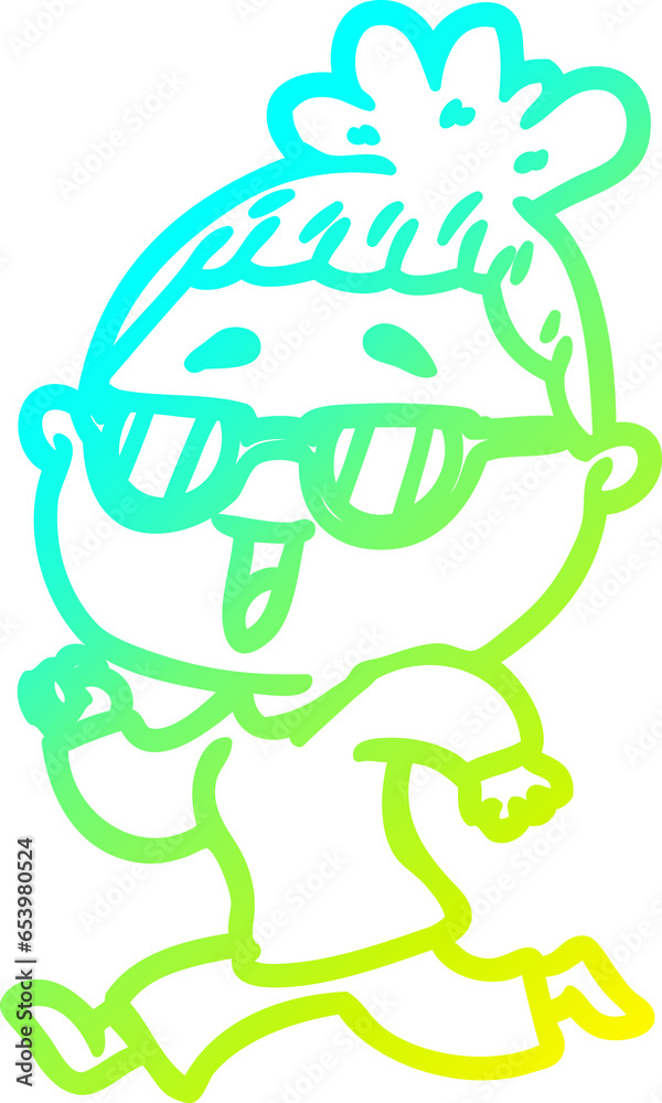 cold gradient line drawing of a cartoon happy woman wearing spectacles cold gradient line drawing of a cartoon happy woman wearing spectacles