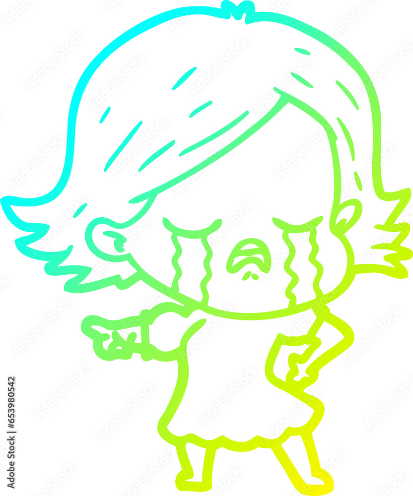cold gradient line drawing of a cartoon girl crying and pointing cold gradient line drawing of a cartoon girl crying and pointing