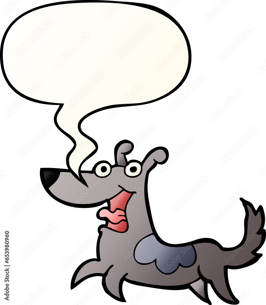 happy dog cartoon with speech bubble in smooth gradient style happy dog cartoon with speech bubble in smooth gradient style